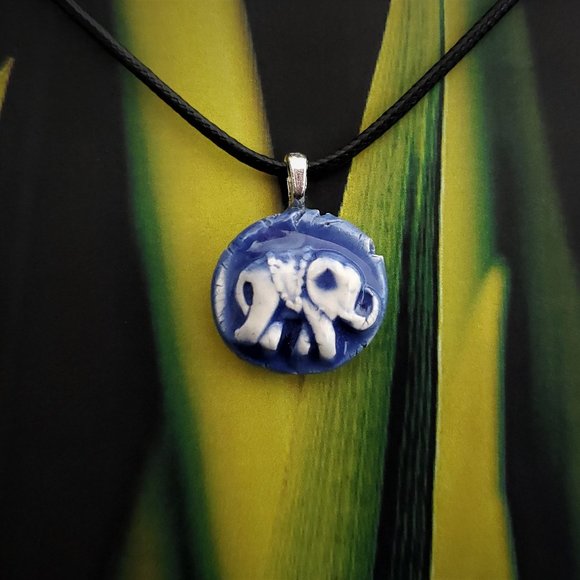 Handmade Ceramic Blue Elephant Pendant Necklace - Picture 10 of 14
